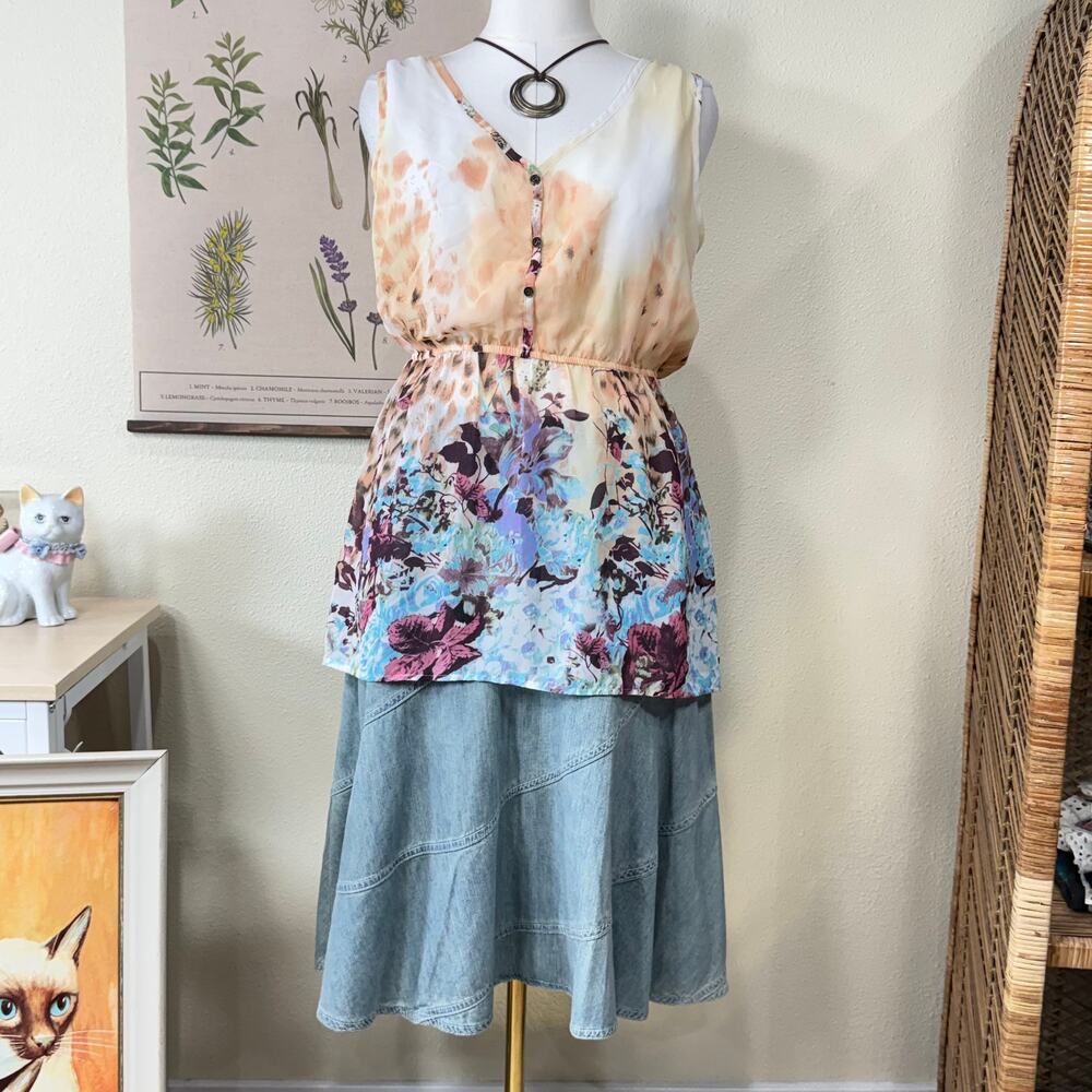 Y2k Sheer Floral Open Back Top Coastal Cowgirl Beach Boho Hippie Fairy Grunge L